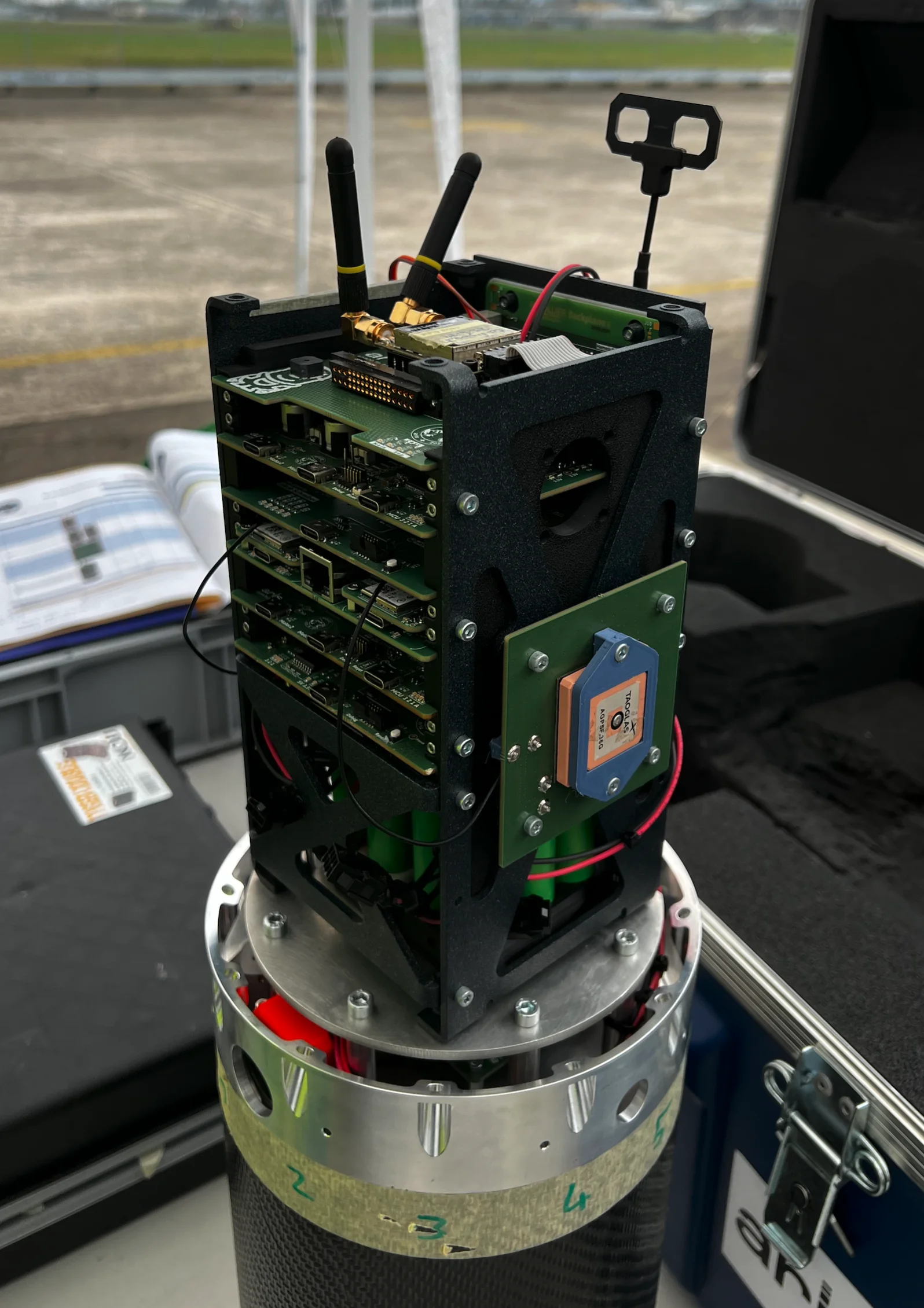 NICOLLIER-era steel AV stack with boards mounted in the frame